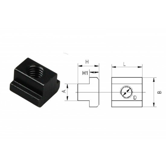 Steel T-slot nut with M12 thread for 18mm slots