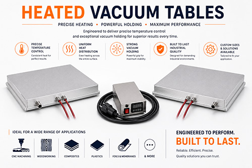 Heated vacuum table with aluminium clamping surface and temperature controller